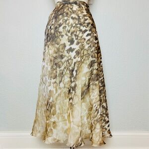 Marly's Silk Midi Skirt Women's 14 Olive Water Color Print Lined Made In Italy